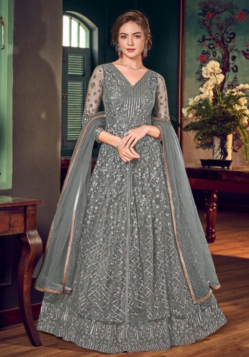 Grey Long Choli With Lehenga Choli