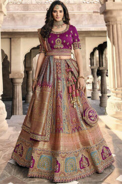 Purple Banarasi Silk Bridal Lehenga Choli