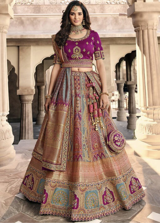 Purple Banarasi Silk Bridal Lehenga Choli