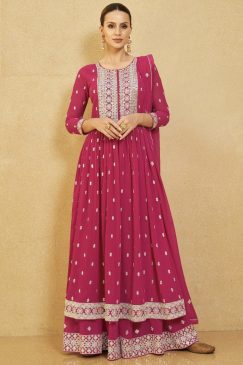 Pink Georgette Anarkali Palazzo Suit