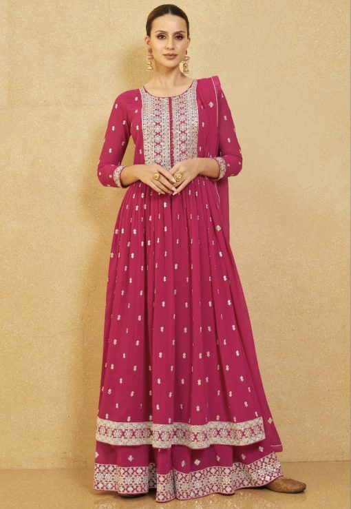 Pink Georgette Anarkali Palazzo Suit