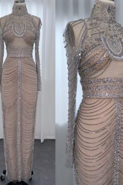 Alternative view of Luxury High Neck Arabic Tassel Embellished Evening Dress