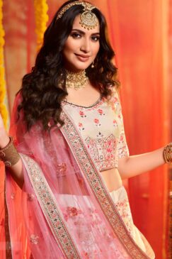 White Pure Organza Embroidered Lehenga Choli