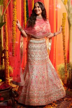 White Pure Organza Embroidered Lehenga Choli