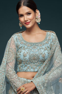 Alternative view of Turquoise Net Sangeet Bridal Lehenga Choli