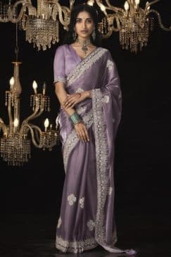 Light Purple Fancy Embroidered Wedding Saree