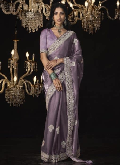 Light Purple Fancy Embroidered Wedding Saree