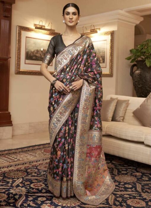 Black Kashmiri Modal Silk Traditional Saree