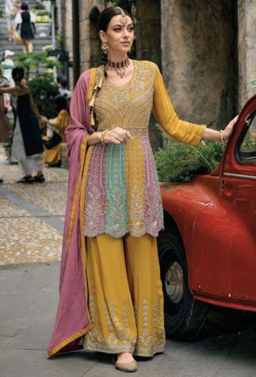 Desi Barbie Yellow Embroidered Palazzo Suit