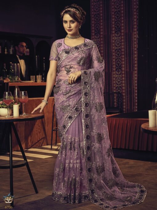 Pink Digital Net Bridal Saree