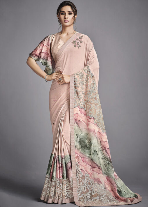 Light Pink Lycra Party Wear Saree