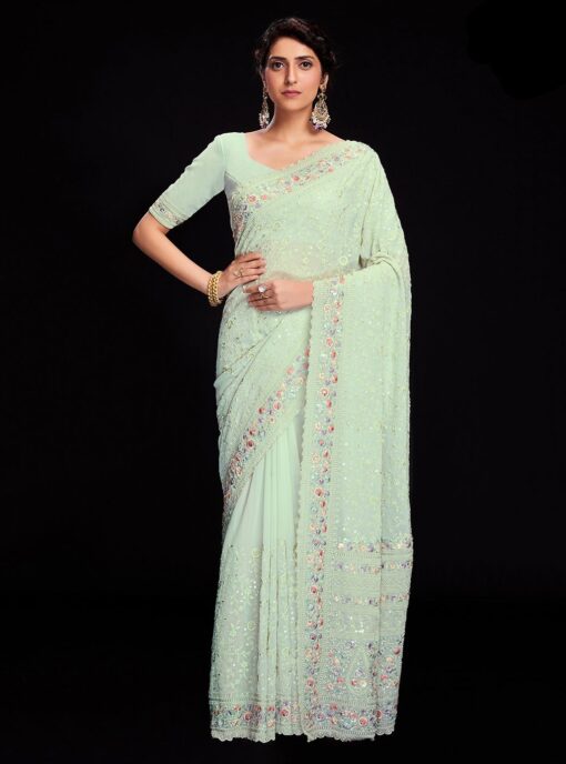 Pale Green Georgette Party Saree