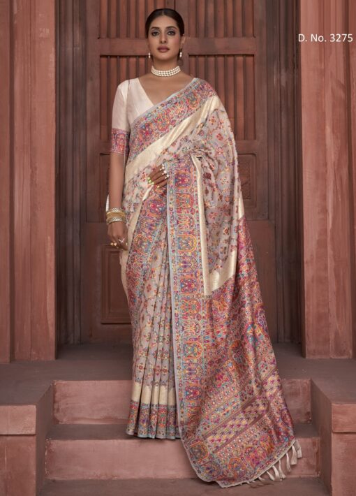 Off White Pashmina Silk Saree