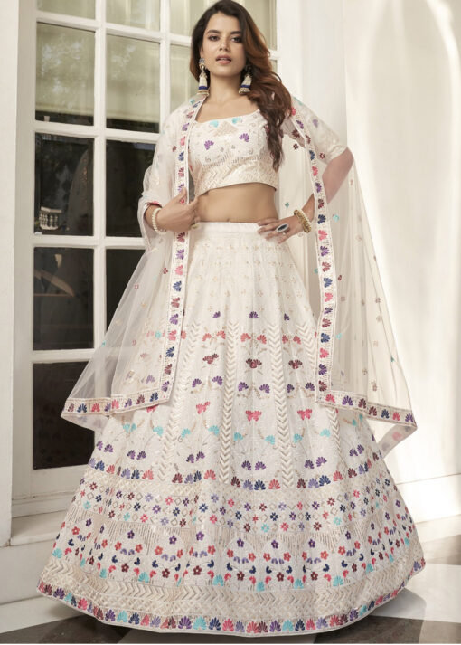 White Silk Sangeet Lehenga Choli