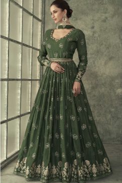 Green Embroidered Anarkali Suit