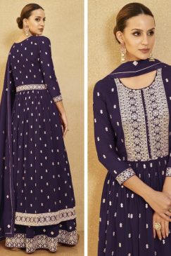Alternative view of Purple Georgette Anarkali Palazzo Suit