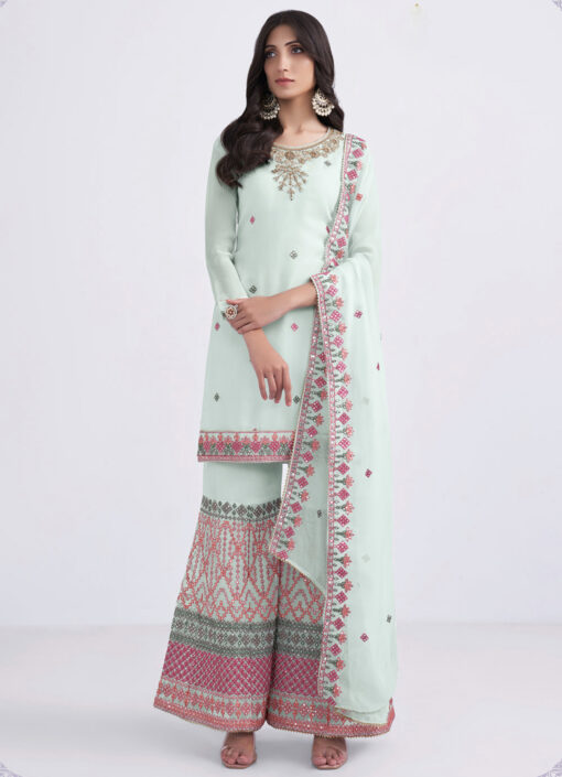 Pale Blue Georgette Sharara Suit