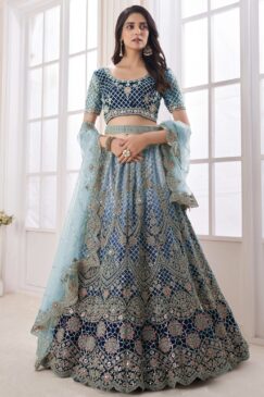 Blue Heavy Embroidered Bridal Lehenga Choli