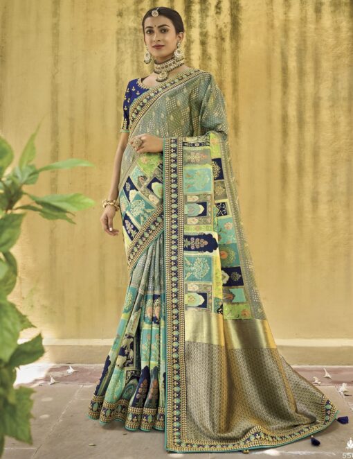 Green Dola Silk Embroidered Wedding Saree