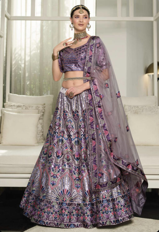 Dusty Purple Silk Sequinned Lehenga Choli