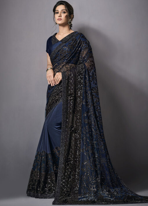Blue Lycra Party Wear Saree