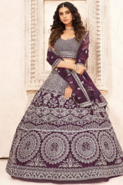 Wine Net Heavy Designer Bridal Lehenga Choli