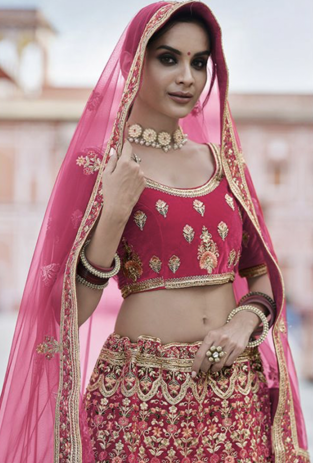Pink Velvet Bridal Lehenga Choli Lehengas Designer Collection