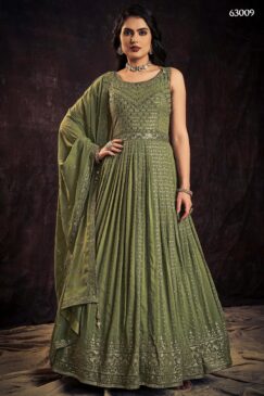 Green Georgette Embroidered Anarkali Suit
