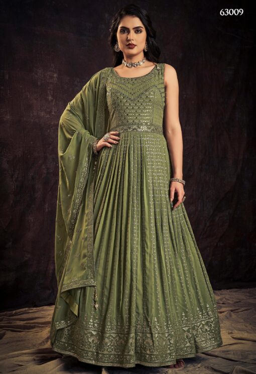 Green Georgette Embroidered Anarkali Suit
