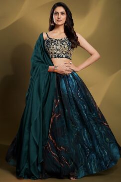 Teal Organza Lehenga Choli