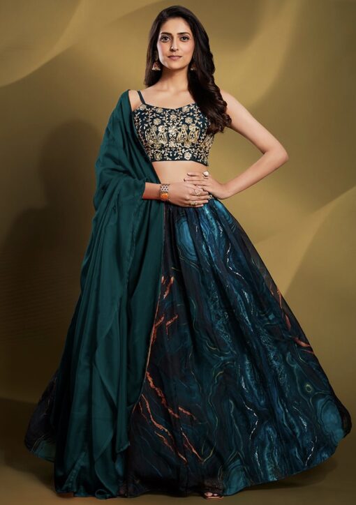 Teal Organza Lehenga Choli