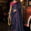 Blue Digital Net Heavy Mirror Work Saree