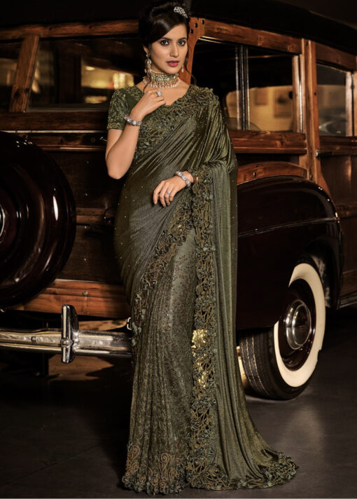 Mehendi Digital Net Heavy Work Saree