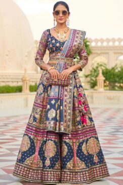 Blue Smooth Silk Woven Lehenga Choli