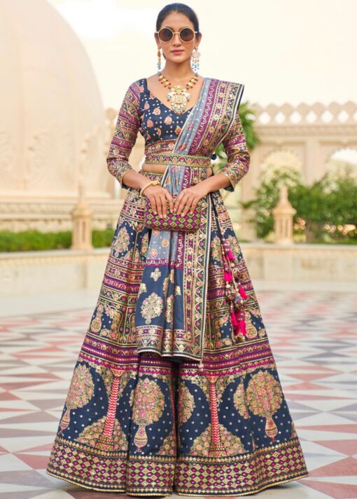 Blue Smooth Silk Woven Lehenga Choli