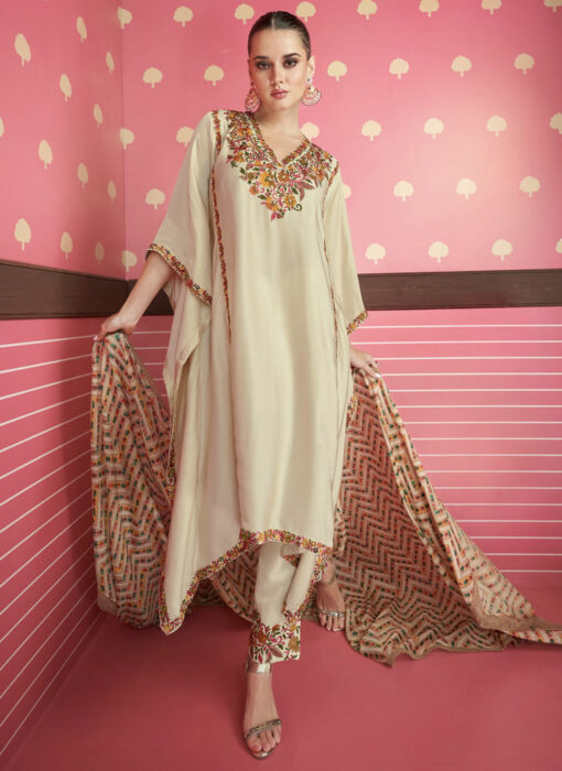 Beige Kaftan Poncho Style Pant Suit