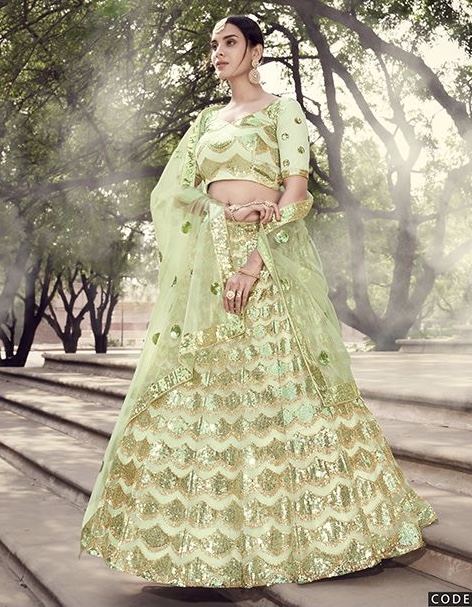 pista green colour combination lehenga