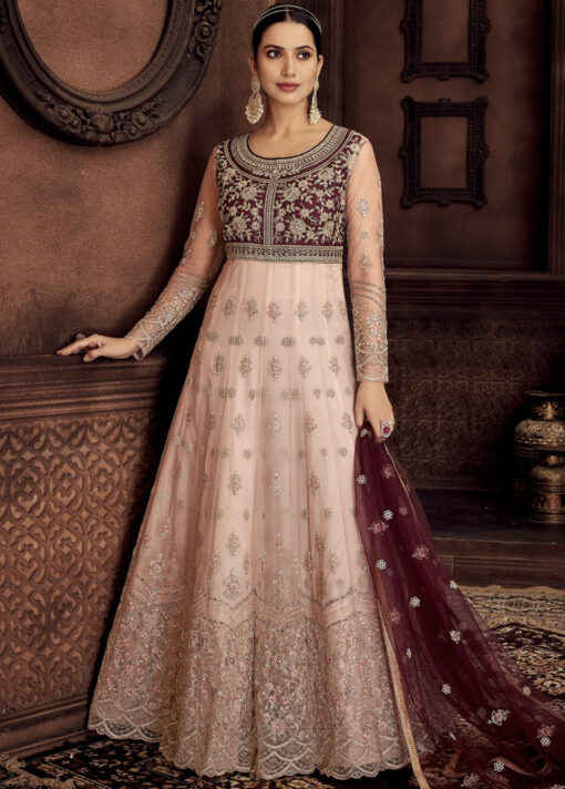 Wine Embroidered Bridal Anarkali Suit