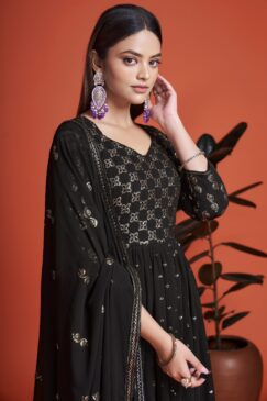 Alternative view of Black Embroidered Anarkali Suit