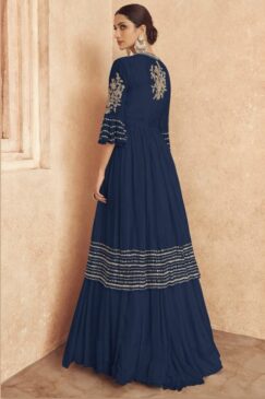 Alternative view of Navy Blue Embroidered Jacket Style Anarkali Gown