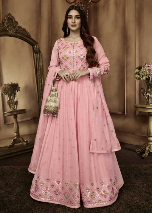 Light Pink Front Slit Lehenga Style Anarkali Suit