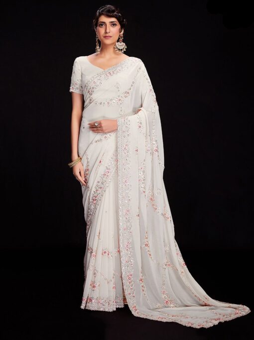White Georgette Party Saree