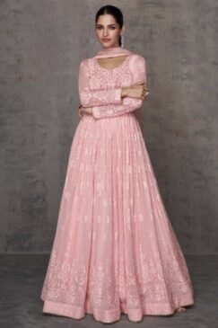 Pink Georgette Embroidered Anarkali Suit