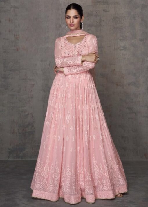 Pink Georgette Embroidered Anarkali Suit