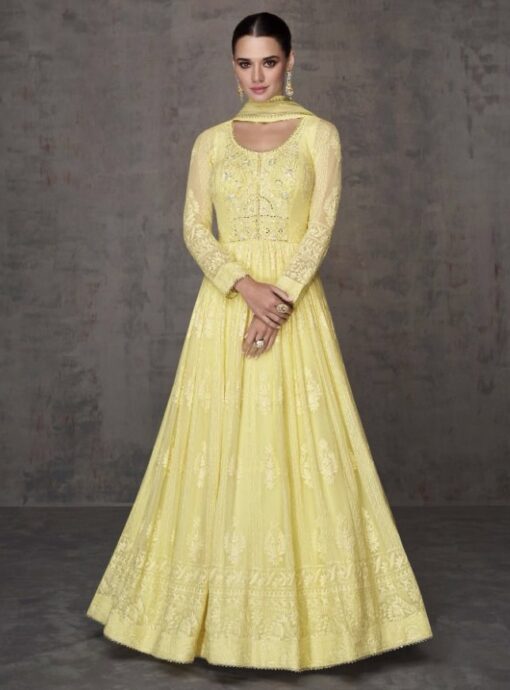 Yellow Georgette Embroidered Anarkali Suit