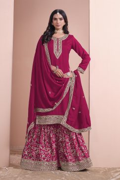 Alternative view of Pink Color Partywear Plazo Suit In Silk Fabric Wedding Function