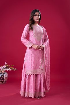 Alternative view of Pink Color Beautiful Partywear Sharara Suit in chinon fabric