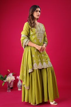 Alternative view of Designer Lite Green Color Partywear Dress in Georgette Fabric