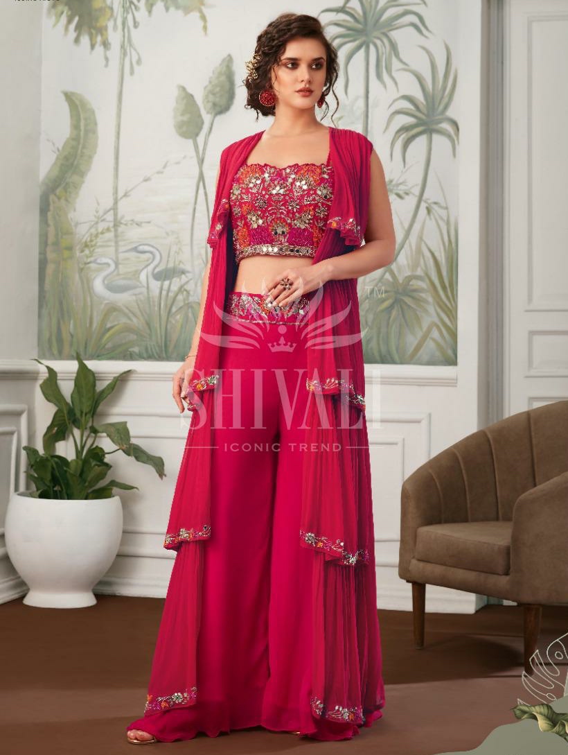 Pink Crop Top And Palazzo Suit - Salwar Kameez Designer Collection