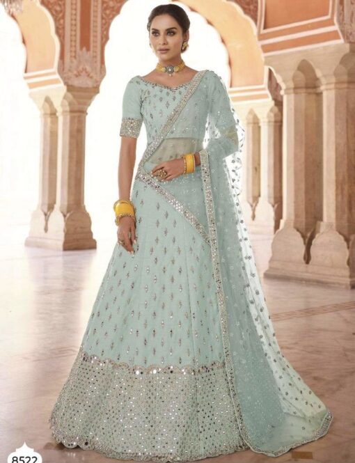 Turquoise Heavy Mirror Work Bridal Lehenga Choli